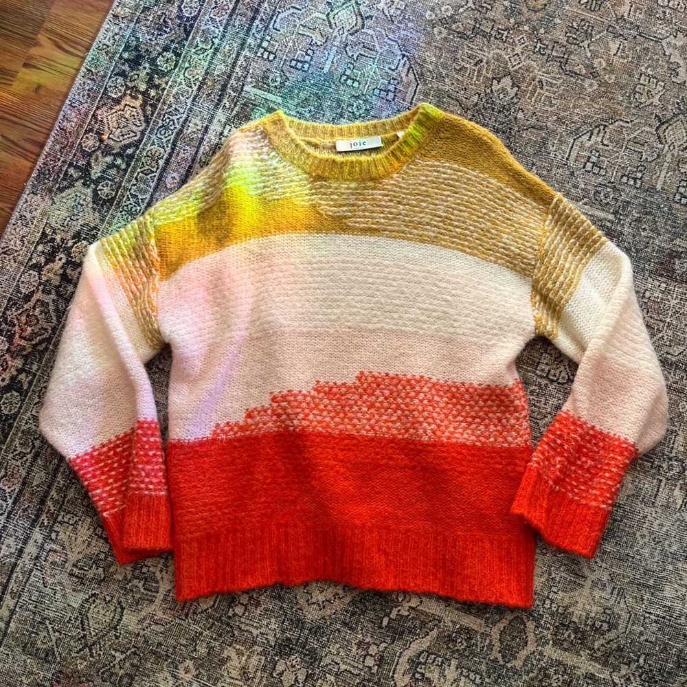 Joie Colorblock Crew Sweater in Yellow, Cream & Red-Orange